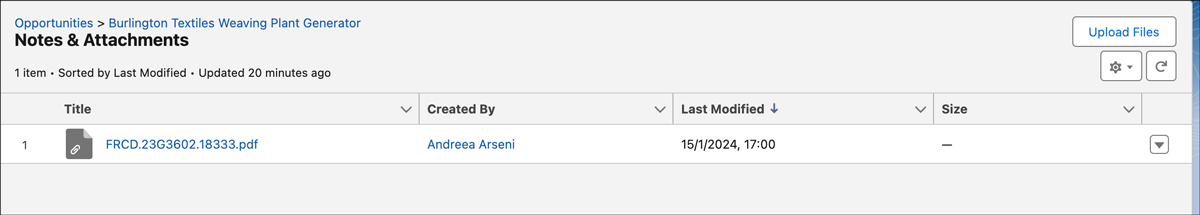 Attachments visible in Salesforce